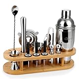 Duerer Barkeeper Kit mit Ständer, 23-teiliges Cocktail Shaker Set mit stilvollem Bambusständer, perfektem Home Bar Tool Set und professionellem Martini Bartender Kit - Exklusiver Rezeptbonus