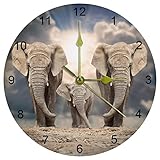 25,4 cm Afrikanischer Elefant Familie Wanduhr Leise nicht tickende runde arabische Ziffern für Küche Zuhause dekorativ, leicht zu lesen
