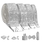 Selbstklebende Kristall Strass Aufkleber, Glitzersteine selbstklebend, DIY Diamant Band, 4 Rollen in 4 Größen（Silber）