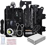 Survival Kit 18 in 1, Professionelles Notfall Set Outdoor Zuhause, Premium Set Messer Outdoor Ausrüstung, Überlebensausrüstung, für Camping, Bushcraft, Wandern, Jagde, Abenteuer, Väter, Männer