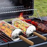 Ivtivfu Nestendes Rollendes Grillkorb Set mit Holzgriff (2...