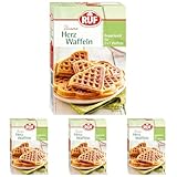 RUF Herzwaffeln, Backmsichung für 14 Waffeln, Waffelteig zum Backen im Waffeleisen, vegan (Packung mit 4)