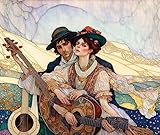 OuDeZjzhu Leinwandbild, Wandbild, 58 x 90 cm, Motiv: Minstrel mit seiner Gitarre, singt ein süßes Poster ohne Rahmen