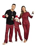 Ekouaer Weihnachtspyjama Familie Set Schlafanzüge Outfit Winter Damen Nachtwäsche Weihnachts Sleepwear, Karierte, Damen, M