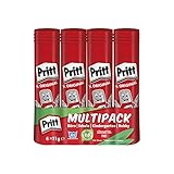 Pritt Klebestift, sicherer und kinderfreundlicher Kleber für Kunst und Bastelarbeiten, starker Klebstoff für Schule & Bürobedarf, 4x11g Pritt Stift