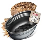 Zenker Brotform oval 26,5x16,5x9,5cm BLACK METALLIC, Brotbackform mit keramisch verstärkt Antihaftbeschichtung, Kuchenform aus hochwertigem Stahlblech, Backform für Brot(Farbe: Schwarz)Menge: 1 Stück
