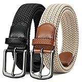 CHAOREN Elastischer Gürtel Herren 2 Stück, Flechtgürtel Gürtel Ohne Löcher, Robuste Bauweise und Gut Bewegen Kann