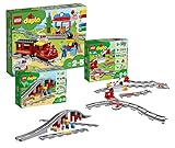 LEGO Duplo Dampfeisenbahn Set: ab 2 Jahren, 10874 Dampfeisenbahn + 10872 Eisenbahnbrücke mit Schienen + 10882 Schienenset