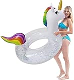 Aufblasbar Einhorn Schwimmring, Schwimmring Pool Wasserspielzeug Aufblasbar Schwimmring, Transparent Schwimmen Ring, für Erwachsene Kinder Mädchen