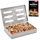 Räucherphorie® Räucherbox - Premium Edelstahl Smoker Box + E-Book - Robuste Grill Räucherbox in der Preimum Variante für Gasgrill Elektrogrill oder Holzkohlegrill (RB1)