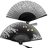 Ciomiliaro 2 Stück Handfächer Fächer,Folding Fans mit Quaste,Hand Fans,Hand Halten Fans,Faltfächer für Wanddekoration,Geschenke,Hochzeit(Farbe und Blume zufällig)