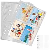 50 Stück 200 Taschen Fotohüllen DIN A5 für 6 Ringbuch, Transparent Postkartenhüllen 4 Fach Geteilt Fotosichthüllen Kleine Klarsichtfolien, Karten & Fotohüllen für Familien, Hochzeits