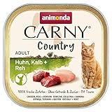 animonda Carny Adult Country Katzenfutter, Nassfutter für Katzen in der praktischen Portionsschale mit Huhn, Kalb + REH, 32 x 100g