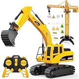 HappyGoLucky Ferngesteuertes Bagger mit 2 Batterien, 2.4Ghz RC Bagger Spielzeug ab 3-8 Jahre Junge, Baufahrzeug Spielzeugautos Geburtstags Geschenk für Kinder