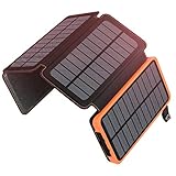 A ADDTOP Solar Powerbank 25000mAh wasserdichte Solar Ladegerät mit 4 Solarpanel Tragbare Externer Akku 3 Ports für Smartphones, Tablets und mehr Orange