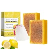 2 Stück Kurkuma Seife, Kojic Acid Soap, Kernseife Natur für Gesicht und Körper, Lemon Turmeric Soap für Frauen, Aufhellend und Antioxidativ NaturSeife Mit Praktische Seifenbeutel