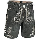 PAULGOS Herren Trachten Lederhose HK3 + Träger, Echtes Leder, Größe 52, Grau