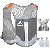 Tyuodna Ultraleicht Laufrucksack,Trinkrucksack Laufen,Trailrunning Rucksack,Laufweste Herren und Damen,Hydration Pack Fahrradrucksack für Draußen Sport, Laufen,Wandern (Grau+ 2 Wasserflaschen)