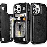 Coolden Handyhülle für iPhone 14 Pro Hülle Premium Klappbar Leder Hülle mit Kartenfach Ständer Magnetische Flip Case Brieftasche Spange Dauerhaft Stoßfeste Schutzhülle Cover für iPhone 14 Pro Schwarz