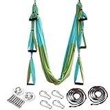 ARNTY Yoga Hängematte Set Aerial,Aerial Yogatuch,Aerial Yoga Hammock Swing mit Tragetasche und Verlängerungsgurten (Upgrade Grün & Blau)