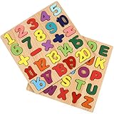 Gitua 2 Stück Holzpuzzle Spielzeug, Bunt Alphabet ABC...