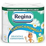 Regina Cartacamomilla - 8 Rollen Toilettenpapier, 300 flauschige Blätter, 3-lagig, zart und konsistent, Verpackung aus recycelbarem Papier