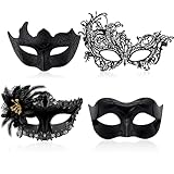 RoadLoo Venezianische Maskerade Maske, 4 Stück für Damen und Herren - Party, Karneval, Halloween, Weihnachten Kostüm - Spitze Masken Set