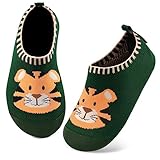 Kyopp Hausschuhe Kinder Junge Mädchen Pantoffeln Rutschfest Barfussschuhe Kindergarten Slippers für Atmungsaktive Weich Lauflernschuhe Kleinkinder Schuhe(Tiger-Grün 28/29EU)