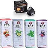 Teekanne Tealounge Tee-Kapsel Set – 32 aromatische Tee-Kapseln (4 Sorten je 8 Stück): Mint Experience, Sweet Apple, The Earl of Grey & Wild Berry + 1x Kapsel-Adapter für Dolce Gusto Maschinen