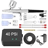 Gocheer Upgraded 40PSI Airbrush Kit, Multifunktions Dual Action Airbrush Set mit Kompressor zum Malen,Portable Air Brush Set für Make-up Kunst Handwerk Kuchen Tattoo Modell Dekoration Nageldesign