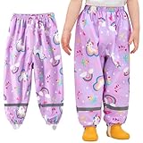 Baogaier Mädchen Matschhose Regenlatzhose Lila Pferd Buddelhose Ungefüttert Wind-und wasserdichte Dünn Leicht Sport Kinder Regenhose Regenbekleidung mit Reflektor, für 3-4 Jahre, GR.98-104