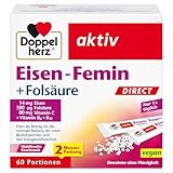 Doppelherz Eisen-Femin DIRECT mit Vitamin C + B6 + B12 + Folsäure - 14 mg Eisen für die normale Bildung von roten Blutkörperchen - 60 Portionen Micro-Pellets