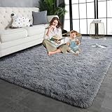 Langer Shaggy-Teppich, 105 x 170 cm dicker Plüsch, moderner Teppich für Wohnzimmer & Schlafzimmer, weicher grauer Fellteppich, gemütlicher Indoor-Zottelteppich, Heimdekoration