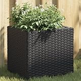 QJBSAVVA Pflanzkübel Schwarz 36x30x32 cm aus Poly Rattan & Stahl Rahmen Modernes Design Robust und Langlebig für Garten Terrasse Balkon und Outdoor