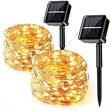 Aisutha Solar Lichterkette Außen, 2x12M 120 LED Lichterkette Aussen, 8 Modi Kupferdraht Solarlichterkette IP65 Wetterfest für Garten, Balkon, Terrasse, Tor, Hof, Hochzeit, Party(Warmweiß)