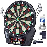 Elektronische Dartscheibe Set Elektrische Dartboard mit Sprachansagen,4 LED-Anzeigen, 6 Dartpfeil, 27 Spiele 243 Spieloptionen Profi E-Dart Board für Hause Party Garten Bar 1-16 Spieler, Schwarz