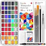 Funcils Aquarellfarben Set - Aquarell Malkasten Inklusive 50 Watercolor Set mit Metallic Farben und Fluoreszenzfarben, Wasserfarben Malen für Anfänger und Profi, Wasserfarbkasten Künstlerqualität