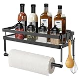 FIVAVA Gewürzregal Wand, Spice Rack und Küchenrollenhalter Wand 2 in 1, Gewürzregal für Hängeregale Küche, schwarzer Küchenrollenhalter 35cm