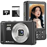Digitalkamera, 4K 64MP Autofokus Fotoapparat mit 32GB TF-Karte, Kompaktkamera mit 1200mAh Batterie, USB-Kabel für Teenager Kinder