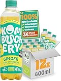 KOMBUCHERY® Ginger Raw Kombucha BIO | 12 x 400ml | Fermentierter Tee mit aktiven Darm-Kulturen | Zuckerarm & Kalorienarm | Unpasteurisiert, Probiotisch, Vegan, Testsieger | inkl. 3€ PFAND
