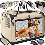 Lovpet® Transportbox Hund Katze Transporttasche S 49,5x34,5x35cm | Hunde-Tragetasche Faltbare Katzentasche | Haustier-Transportbox inkl. Hundenapf & Schultergurt | für Katzen & Hunde Beige