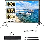 Projektorleinwand mit Ständer 120 Zoll, 16:9 4K HD Projektion Leinwand, Outdoor Indoor Projector Screen, Tragbare Filmleinwand, für Heimkino, Camping und Freizeitveranstaltungen