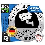 SCHILDERBOXX® Schild Videoüberwachung [Ø75mm, 100% Alu, 3M Tape] - Idealer Aufkleber Videoüberwachung Schild, Schild Videoüberwachung Privatgrundstück, Schild Kameraüberwachung Videoüberwacht