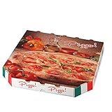 150 Pizzakartons Pizzaboxen Pizzaschachteln Treviso 32,5x32,5x3cm braun extra stabil mit Pizza Neutralmotiv - Inkl. VerpG in D