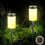 2 Stück Grablicht: Grablicht Solar, Solar LED Grablicht, Wasserdichtes Outdoor Friedhofskerze Solarbetrieben mit Lichtsensor, Grableuchte Solar, Grabkerze Solar mit Erdspieß, Kerzen Outdoor, 7 x12 cm