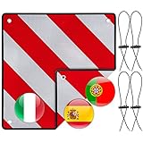 Warntafel Italien und Spanien 4 Spannseile 2in1 50 x 50 cm, Reflektierendes Aluminium Warnschild Rot Weiß für Heckträger, Fahrradträger, Anhänger, Wohnwagen, Auto, Wohnmobil, Urlaub, Abschleppen