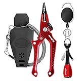 SAMSFX Aluminium-Feststellzangen für Angelsport Fishing Pliers mit schnellem Nagelknoten-Bindewerkzeug und Zinger-Retraktor (7'' Split Ring Nose, Red Handle)