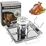goldmiky Hähnchenbräter, Bierdose Hühnchen Bräter Ständ Bräter aus Edelstahl, Herausnehmbares Hähnchenregal mit vertikaler Antihaftbeschichtung für Backofen oder Grill Zubehör Hähnchenbräter