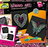 Lena 42650 String Art Kinder Bastelset Schmetterling & Herz - Für Kinder ab 8 Jahren, Kreativset mit Vorlagen für Fadenbilder, Moosgummi-Boards, Stecknadeln & Garne
