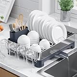 Kitsure Abtropfgestell, platzsparendes Abtropfgestell Geschirr für die Küchentheke, Geschirrabtropfgestell aus Edelstahl, Geschirr Abtropfständer, 44,7 x 32,0 x 11,4 cm, grau